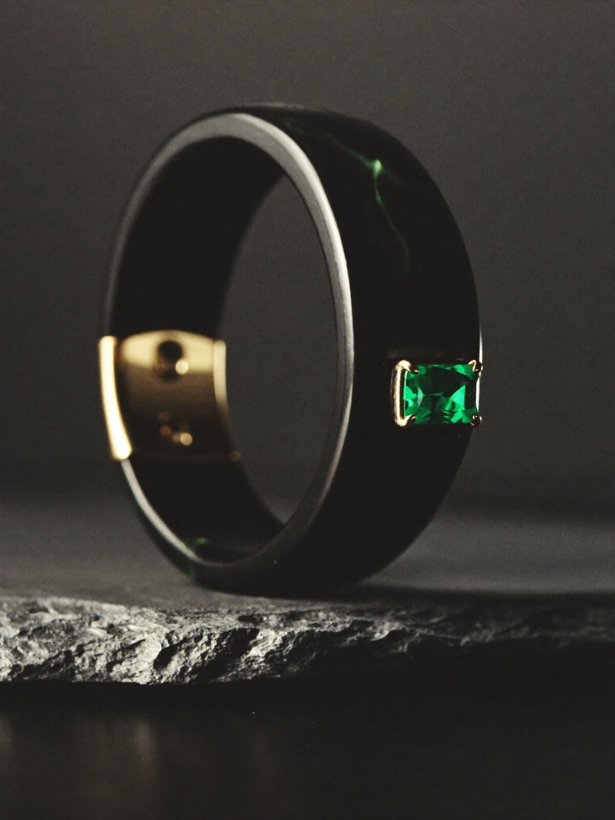 Threshold bracelet, black jade and emerald